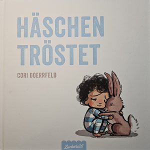 Illustration Titelseite Bilderbuch: Ein Häschen umarmt einen kleinen Jungen